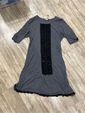 Vintage Gray Mini Dress with Black Lace Panel